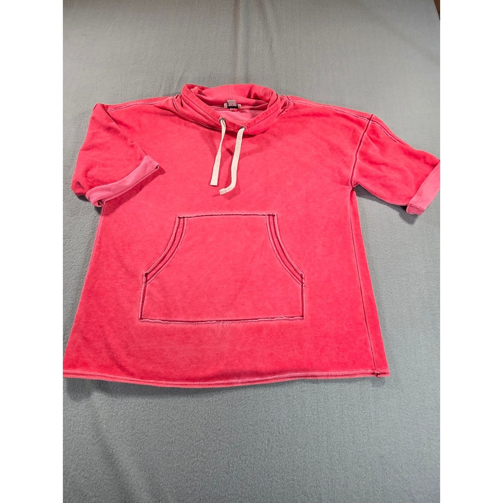 Sundance Short Sleeve Hoodie Women Medium Pink Cowl Neck Raw Edge Sweatshirt